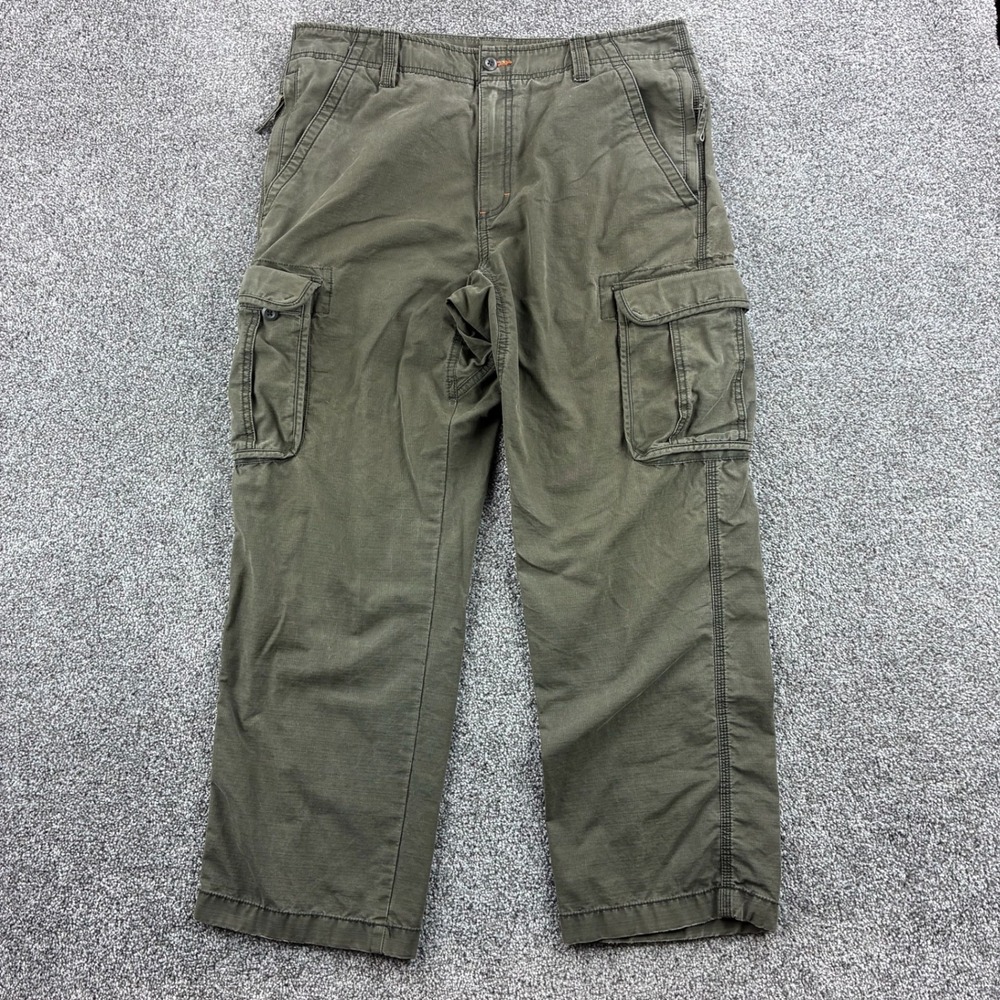 L.L. Bean Cargo Pants Mens 36x30 Green Cotton Utility Ripstop Natural Fit 262570
